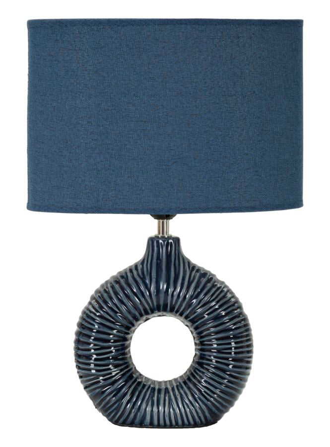 Blaue Keramik Tischlampe Stoffschirm Seta Moderner Stil