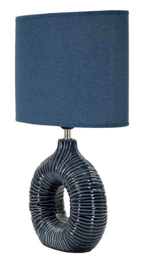 Blaue Keramik Tischlampe Stoffschirm Seta Moderner Stil