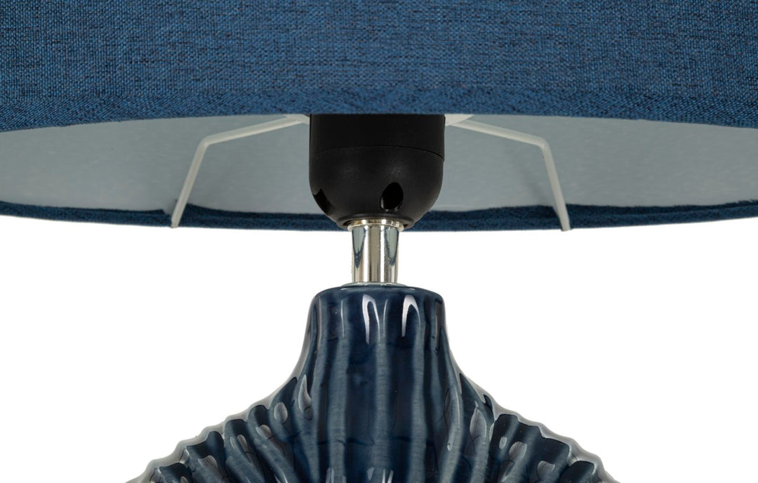 Blaue Keramik Tischlampe Stoffschirm Seta Moderner Stil