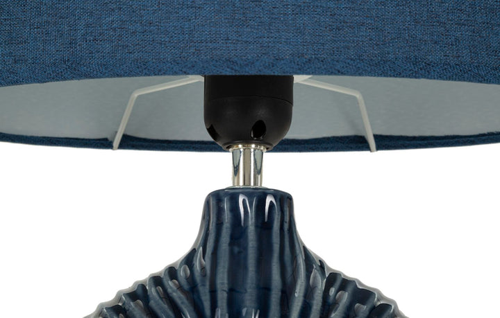 Blaue Keramik Tischlampe Stoffschirm Seta Moderner Stil
