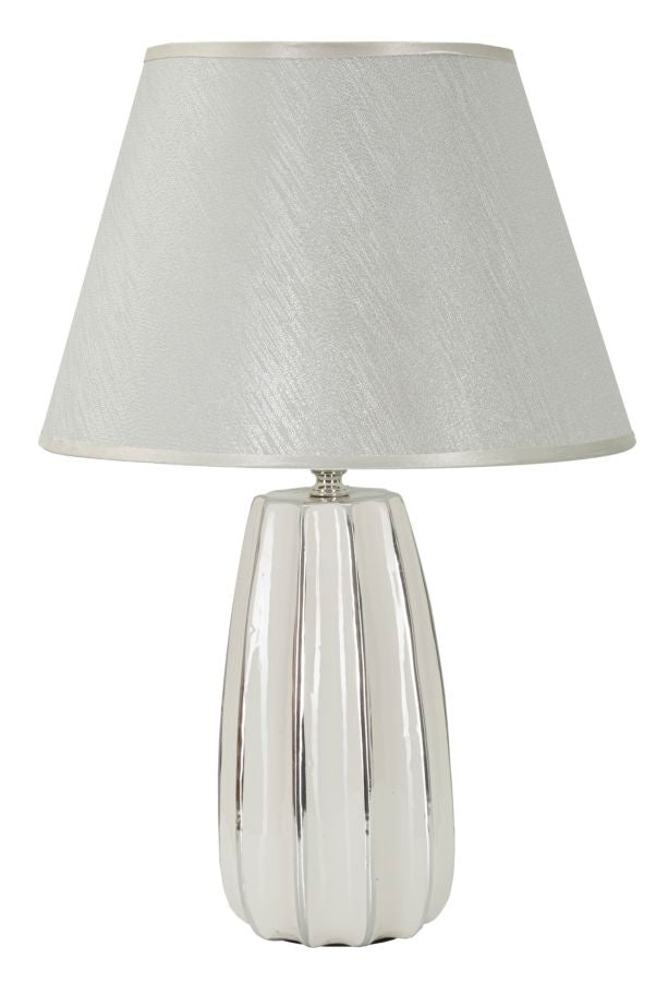 Weiss Keramik Tischlampe Stoffschirm Emmi Modernes Design
