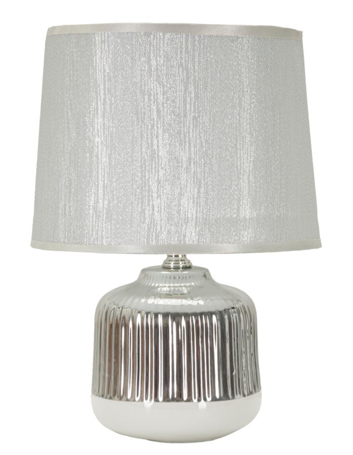 Weiss Silber Tischlampe Stoffschirm Lucina Kollektion