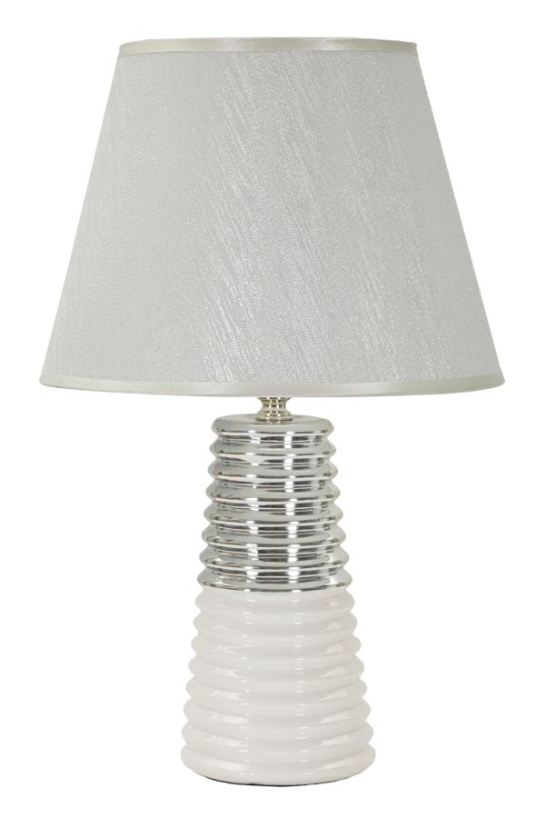 Weiss Silber Tischlampe Stoffschirm Candela Modernes Design