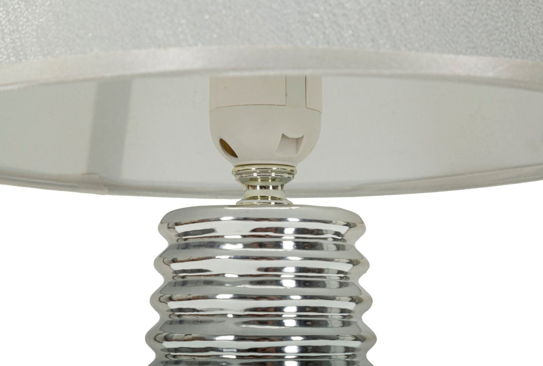 Weiss Silber Tischlampe Stoffschirm Candela Modernes Design