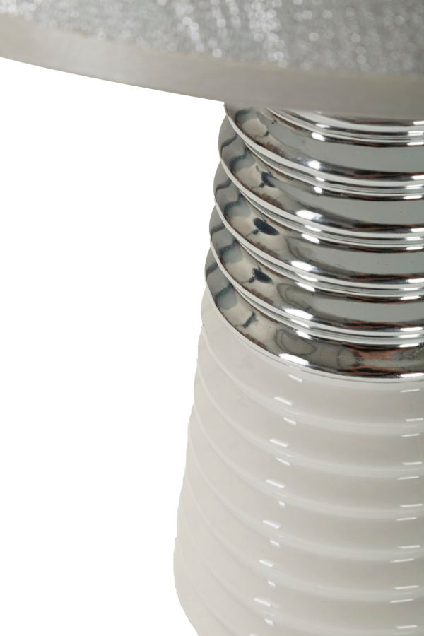 Weiss Silber Tischlampe Stoffschirm Candela Modernes Design