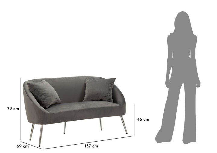 Graphitgrau Samt Sofa Mit Kissen Silvery 2 Sitzer