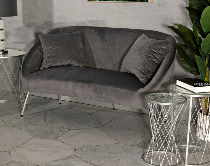 Graphitgrau Samt Sofa Mit Kissen Silvery 2 Sitzer