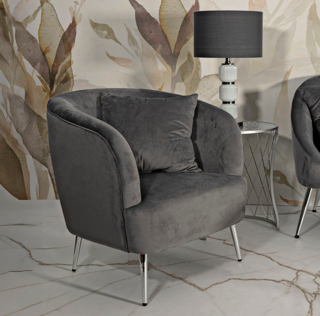 Graphitgrau Polster Sessel Mit Kissen Silvery Akzentstuhl