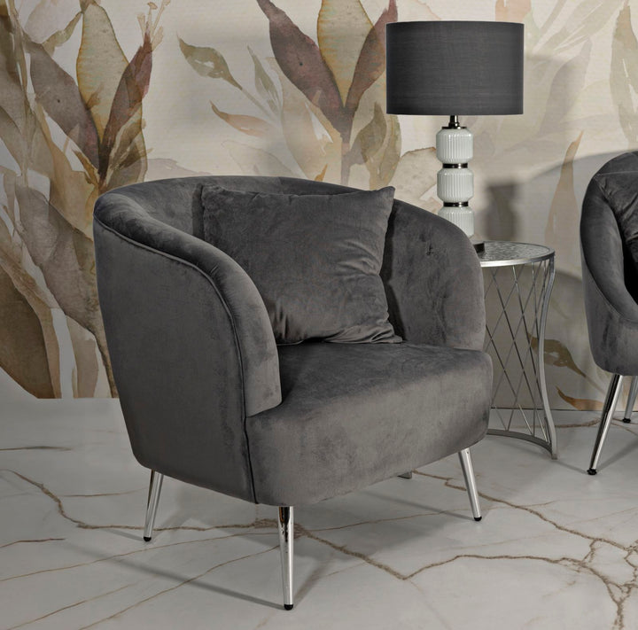 Graphitgrau Polster Sessel Mit Kissen Silvery Akzentstuhl