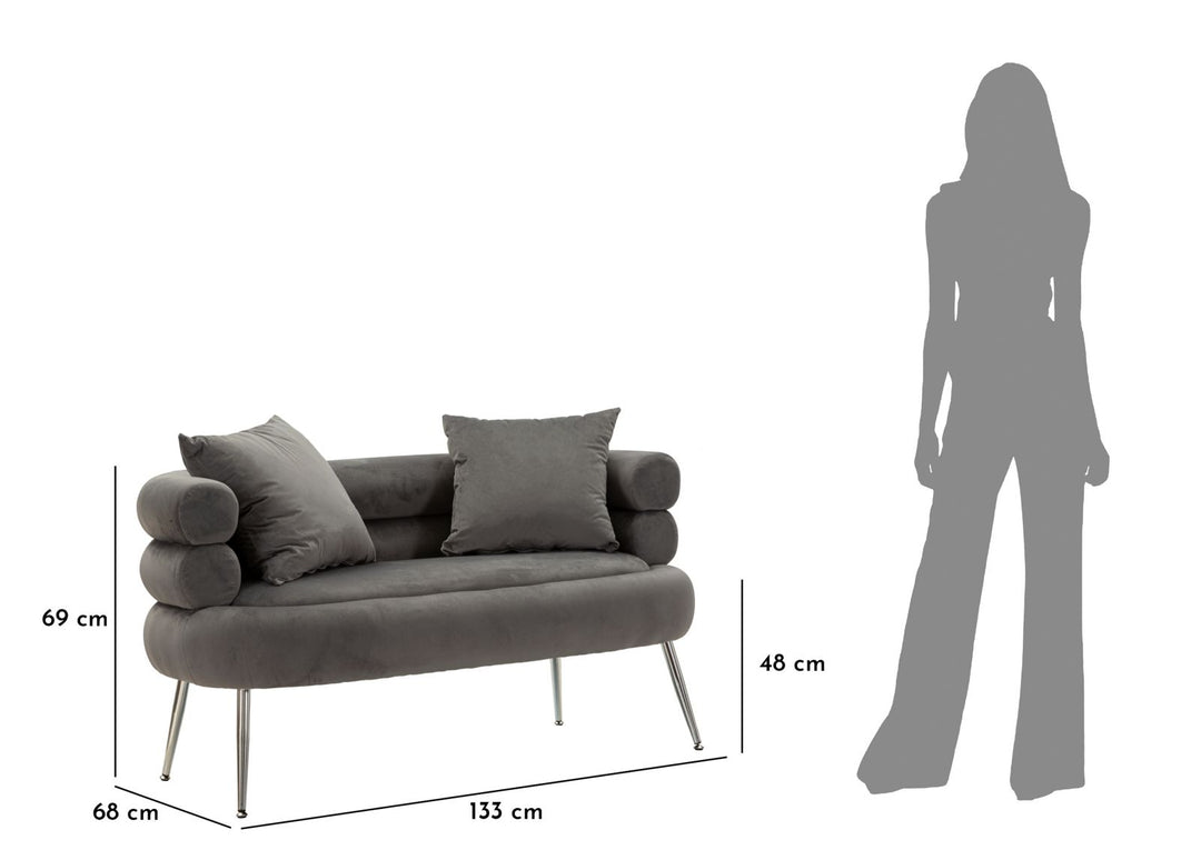 Graphitgrau Samt Sofa Mit Kissen Silvery Plus 2 Sitzer