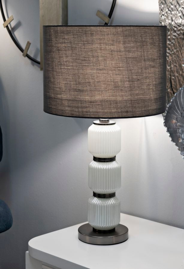 Klar Glas Silber Tischlampe Stoffschirm Bright Three