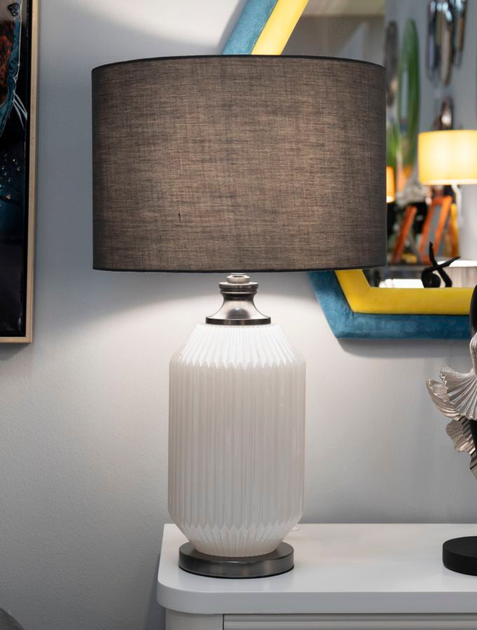 Schwarz Silber Tischlampe Stoffschirm Brighty Kollektion