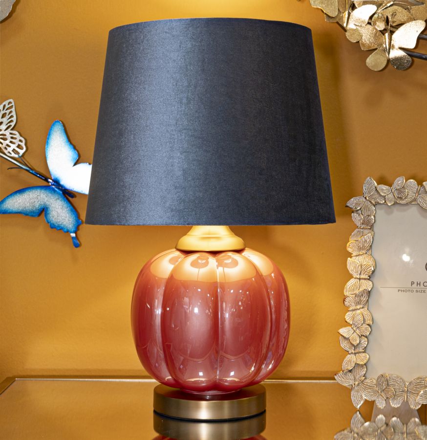 Blau Rot Tischlampe Stoffschirm Helene Ball Design