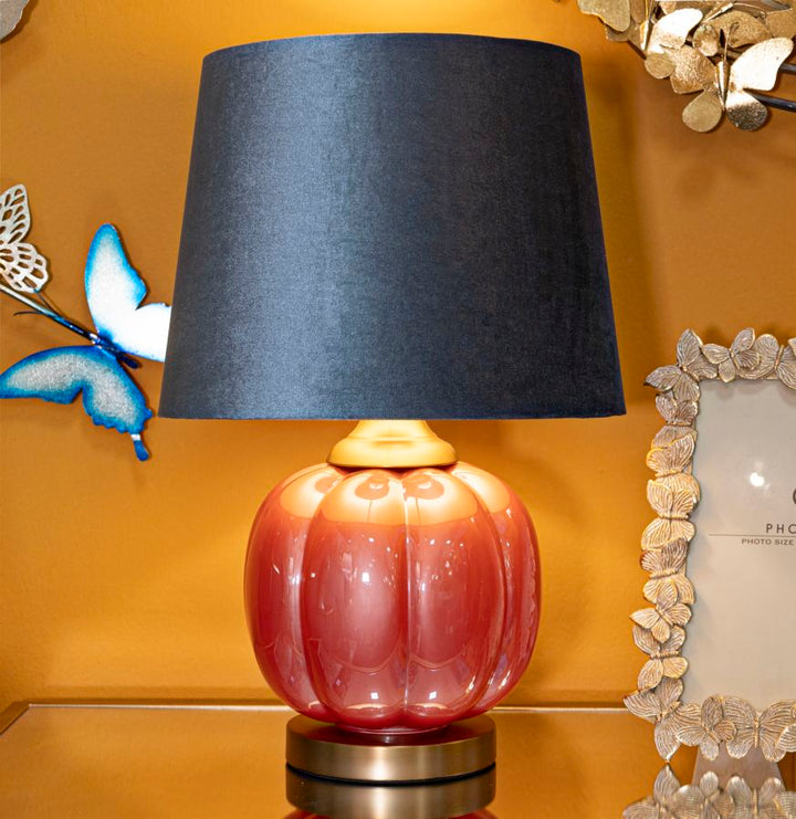 Blau Rot Tischlampe Stoffschirm Helene Ball Design