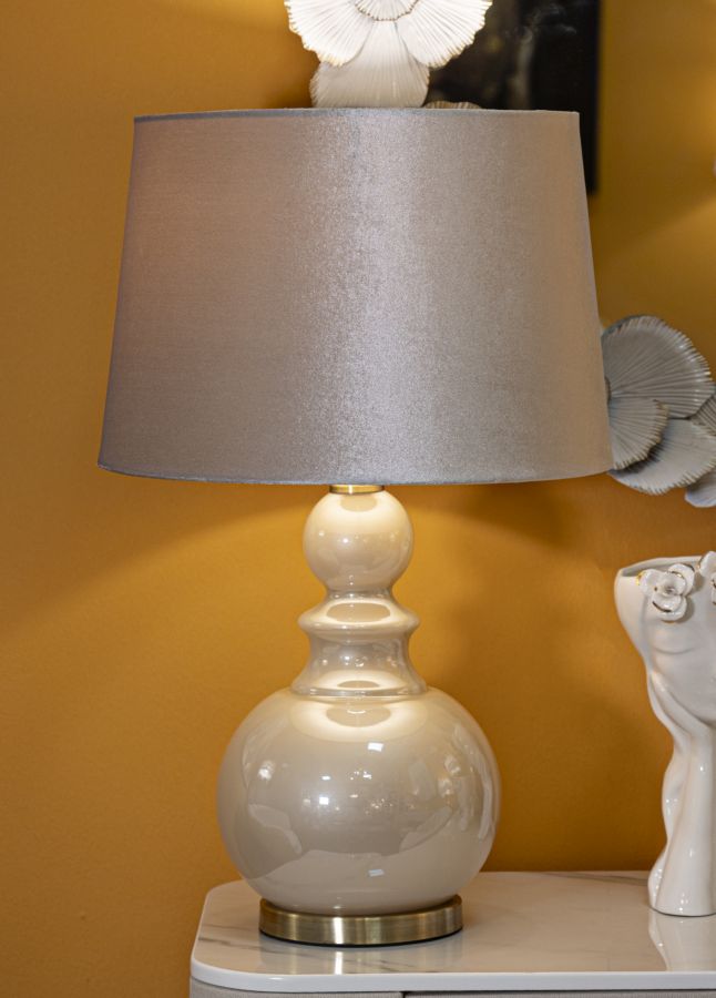Gold Deko Tischlampe Stoffschirm Perly Tower Design