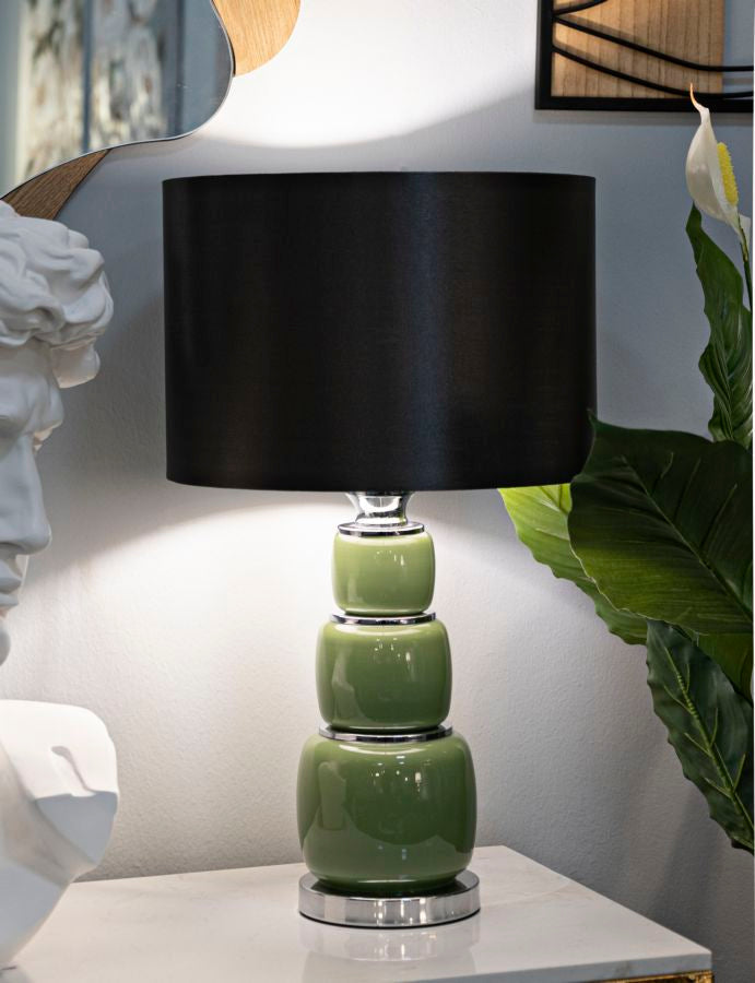 Schwarz Gruen Tischlampe Stoffschirm Eva Three Zeitgenoessisch