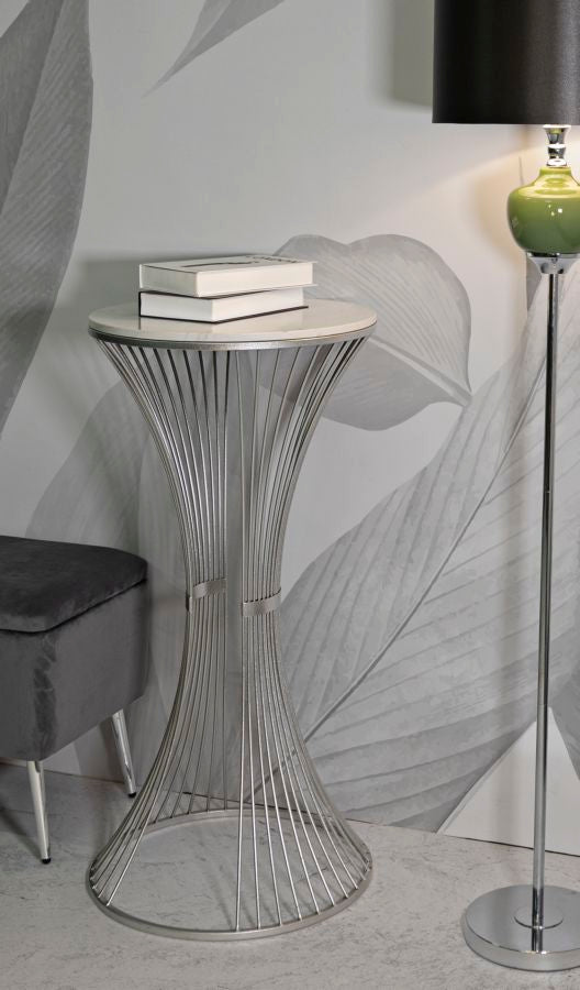 Runder Kunstmarmor Beistelltisch Metallbasis Funnel Akzent