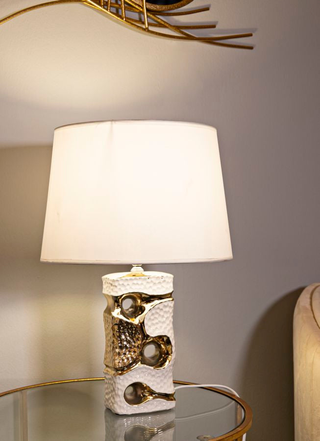 Weiss Gold Tischlampe Stoffschirm Florida Kollektion