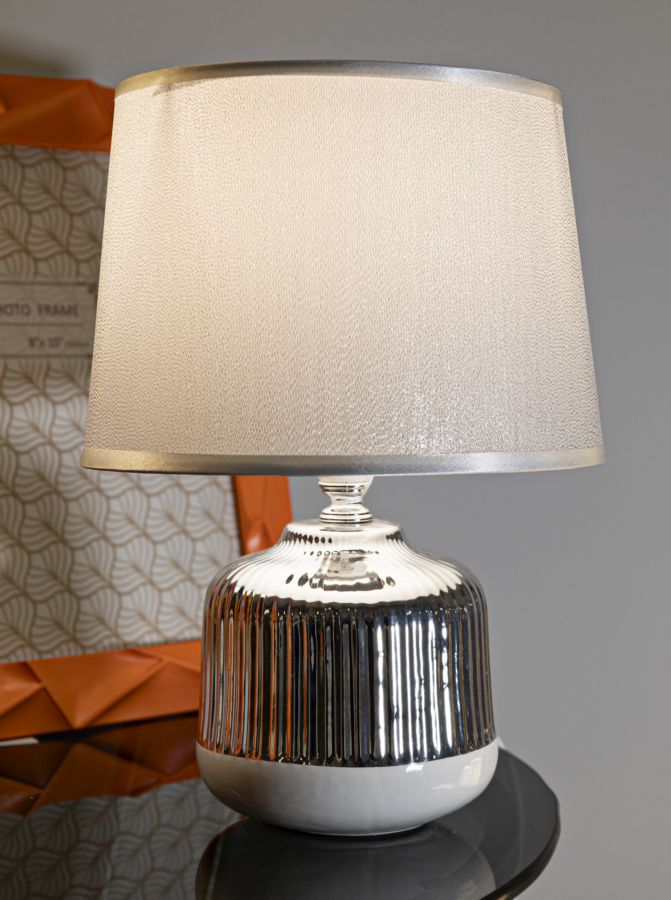 Weiss Silber Tischlampe Stoffschirm Lucina Kollektion