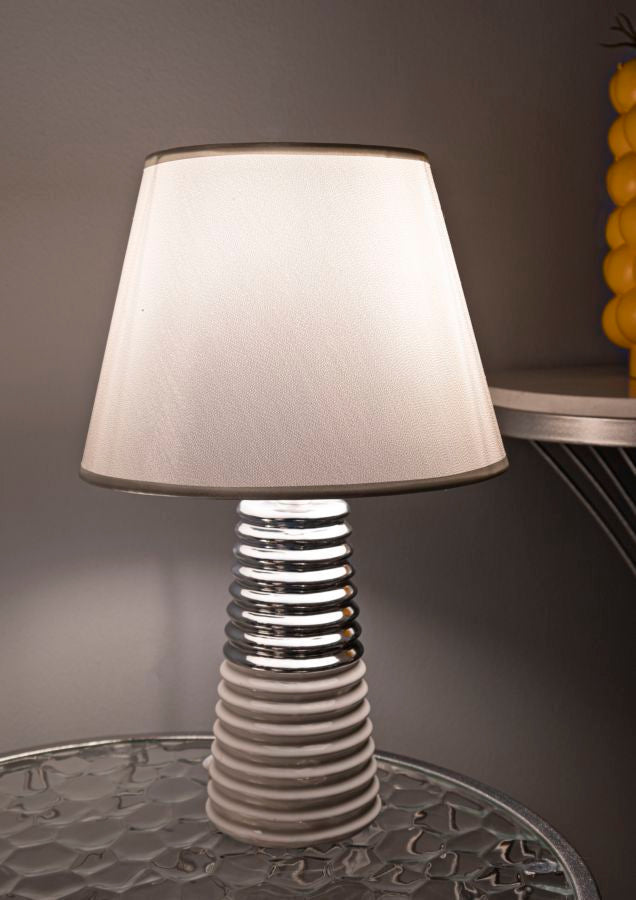Weiss Silber Tischlampe Stoffschirm Candela Modernes Design