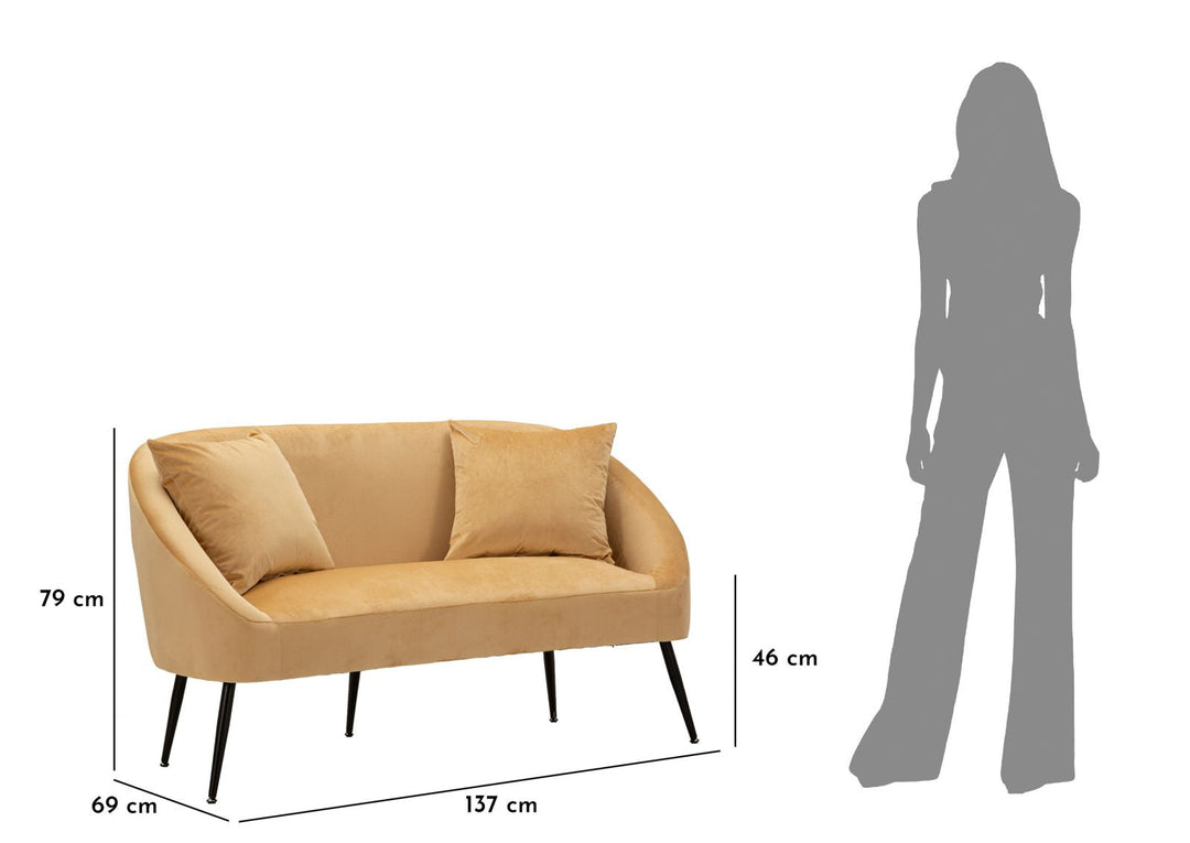 Beige Samt Sofa Mit Kissen Browy 2 Sitzer