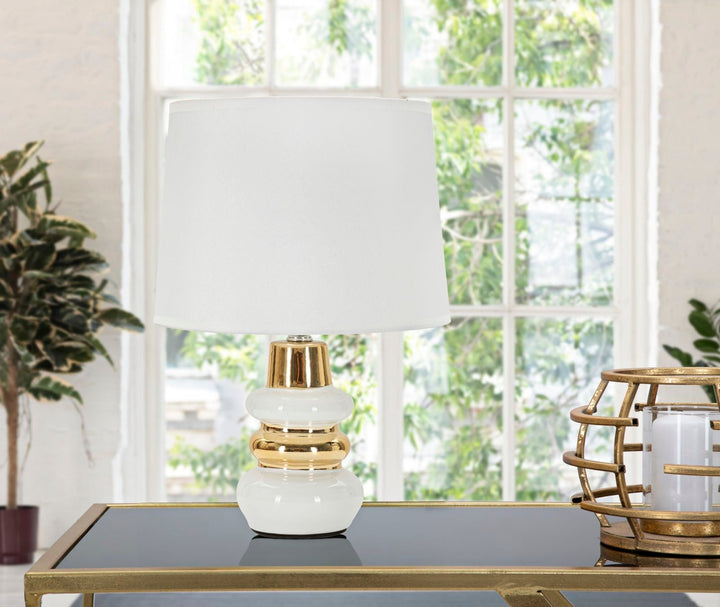 Weiss Gold Tischlampe Stoffschirm Liara Kollektion