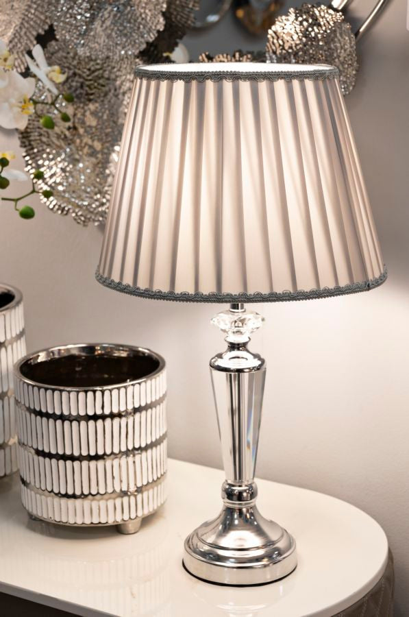 Silber Tischlampe Grauer Stoffschirm Slivery Kollektion