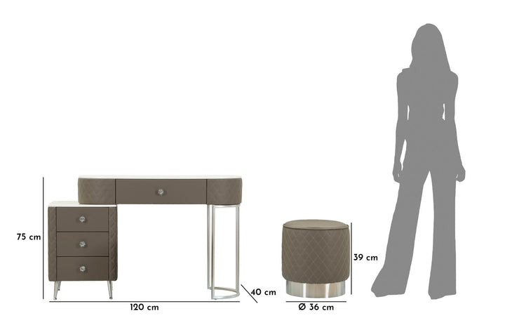 Grau Schminktisch Mit Hocker Silberbeine Sharon Modern (Marmorplatte)