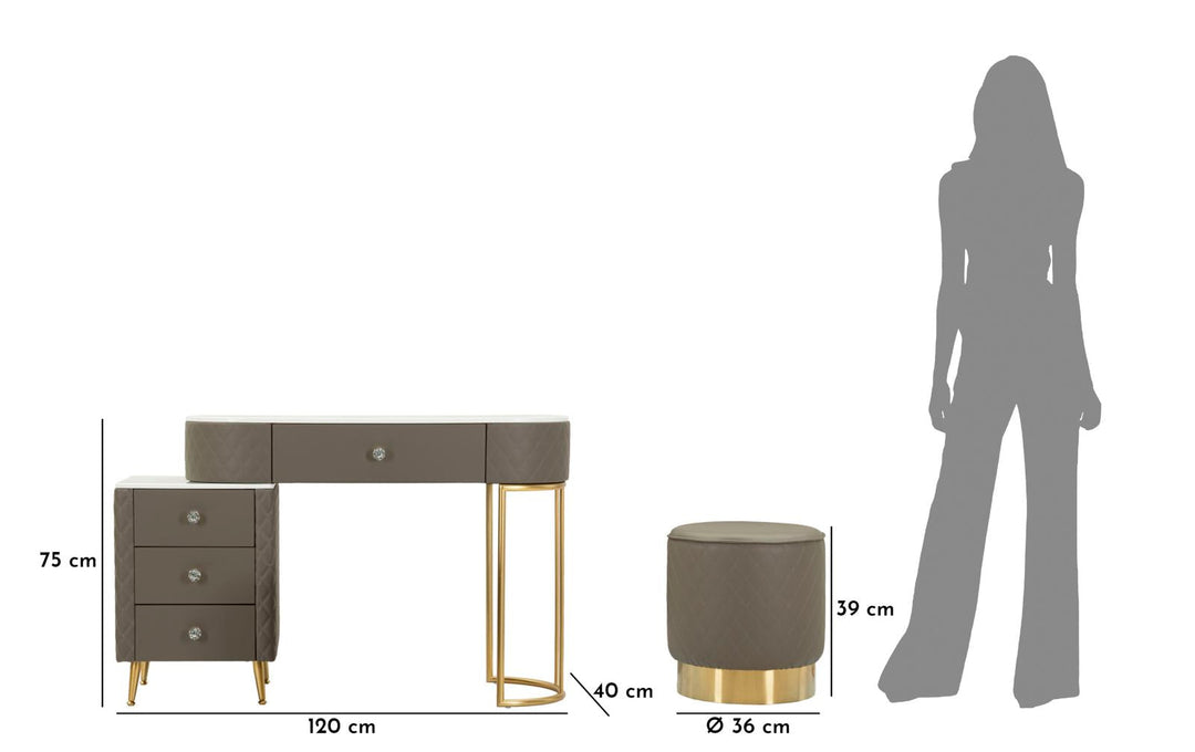 Grau Schminktisch Mit Hocker Sharon Schlafzimmer (Marmorplatte)