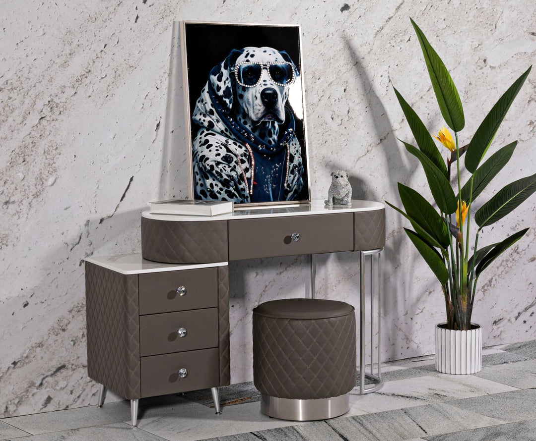 Grau Schminktisch Mit Hocker Silberbeine Sharon Modern (Marmorplatte)