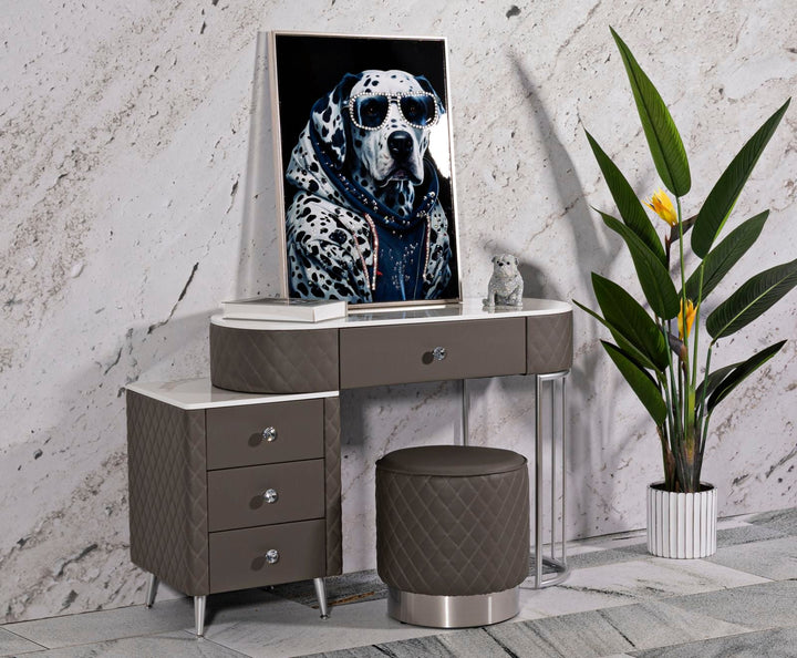 Grau Schminktisch Mit Hocker Silberbeine Sharon Modern (Marmorplatte)