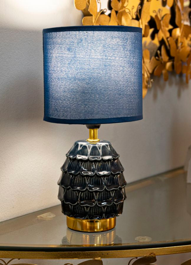 Blaue Keramik Nachttischlampe Stoffschirm Pigmy Moderner Akzent