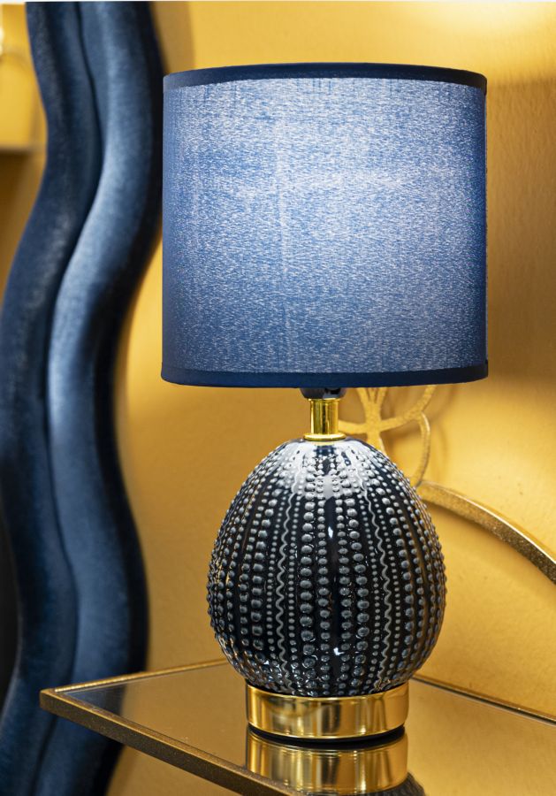 Blaue Keramik Nachttischlampe Stoffschirm Flavi Moderner Akzent