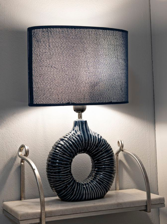 Blaue Keramik Tischlampe Stoffschirm Seta Moderner Stil
