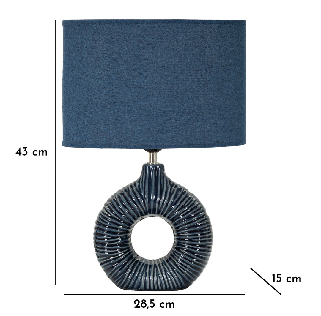 Blaue Keramik Tischlampe Stoffschirm Seta Moderner Stil