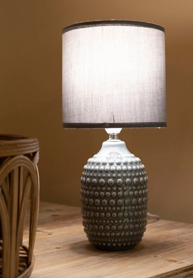 Graue Keramik Nachttischlampe Stoffschirm Points Modernes Design