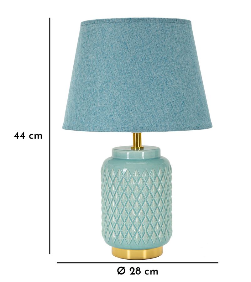 Tuerkis Keramik Tischlampe Stoffschirm Square Kollektion