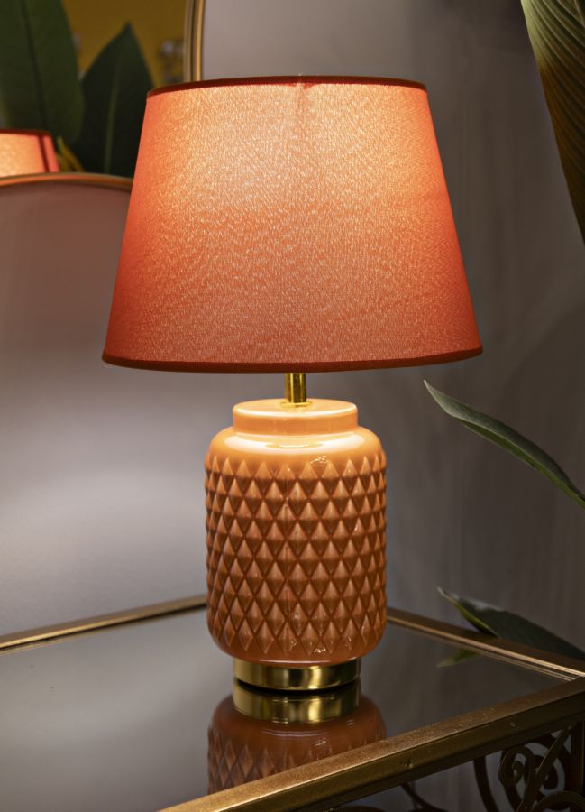 Orange Keramik Tischlampe Stoffschirm Square Modernes Design