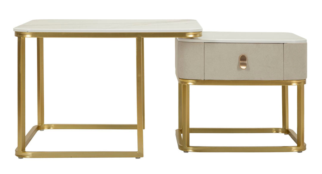 2er Set Kunstmarmor Couchtische Goldbasis Beauty Kollektion