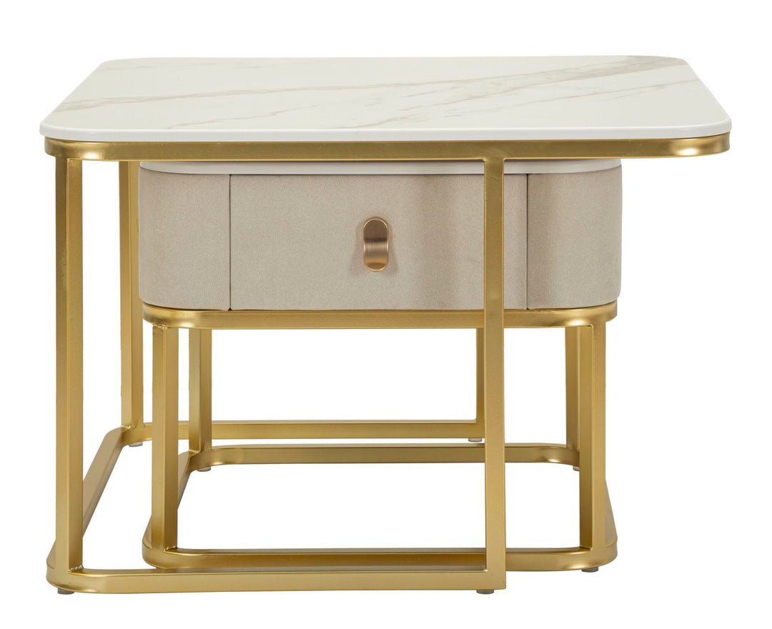 2er Set Kunstmarmor Couchtische Goldbasis Beauty Kollektion