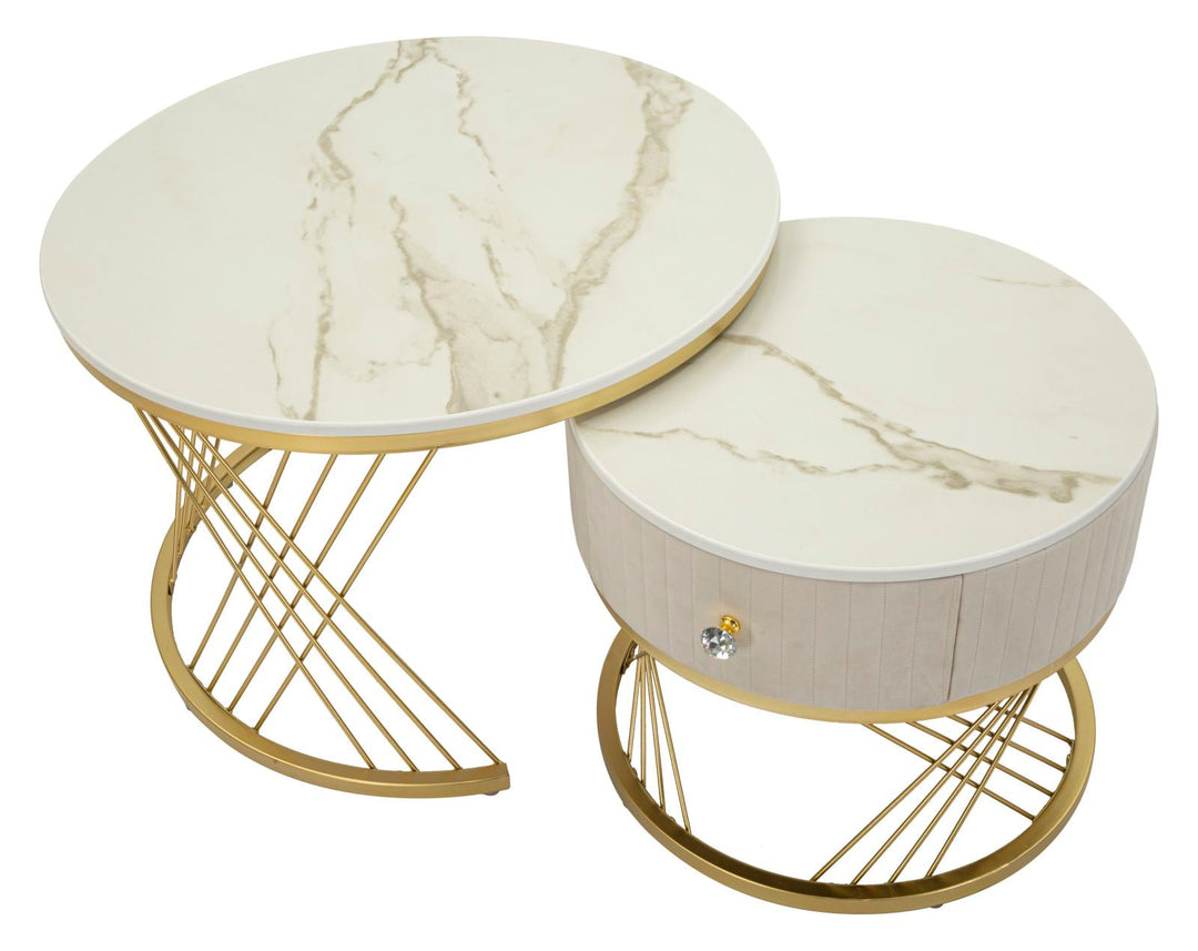 2er Set Kunstmarmor Couchtische Goldrahmen Votix Kollektion