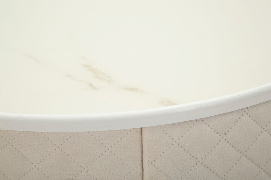 Creme Nachttisch Mit Passendem Pouf Velit Schminktisch (Marmorplatte)
