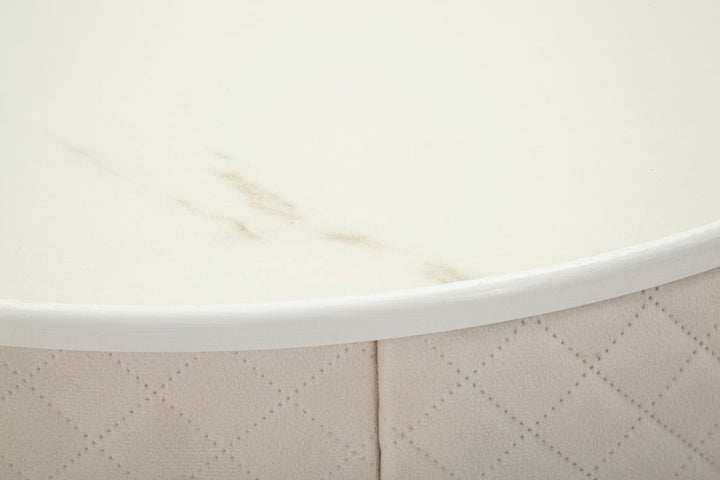 Creme Nachttisch Mit Passendem Pouf Velit Schminktisch (Marmorplatte)