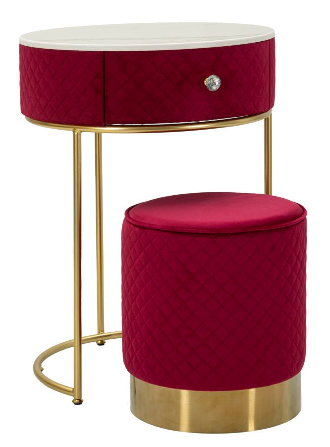 Rot Nachttisch Mit Passendem Pouf Velit Schminktisch (Marmorplatte)