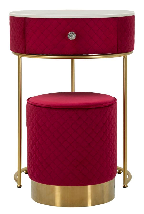 Rot Nachttisch Mit Passendem Pouf Velit Schminktisch (Marmorplatte)