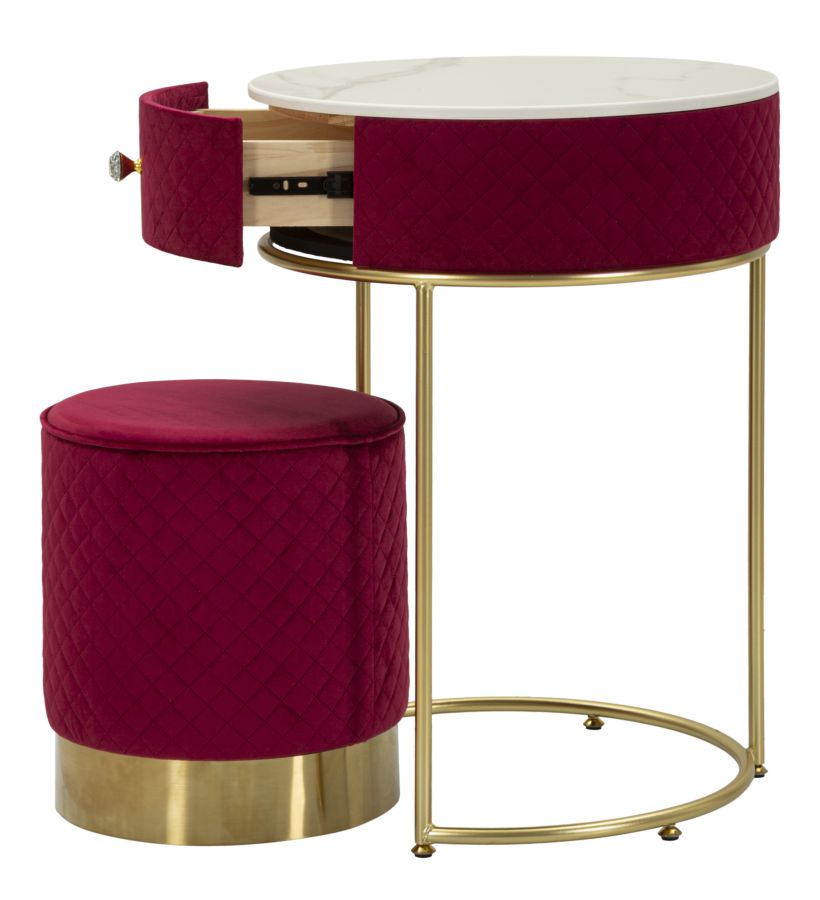 Rot Nachttisch Mit Passendem Pouf Velit Schminktisch (Marmorplatte)