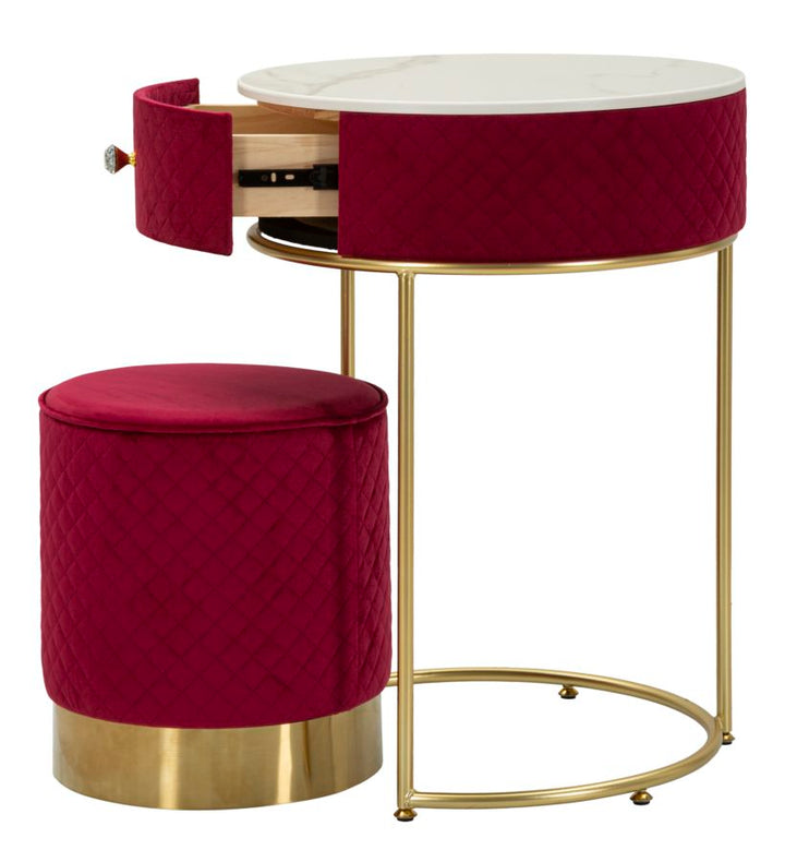Rot Nachttisch Mit Passendem Pouf Velit Schminktisch (Marmorplatte)