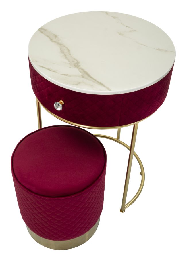 Rot Nachttisch Mit Passendem Pouf Velit Schminktisch (Marmorplatte)