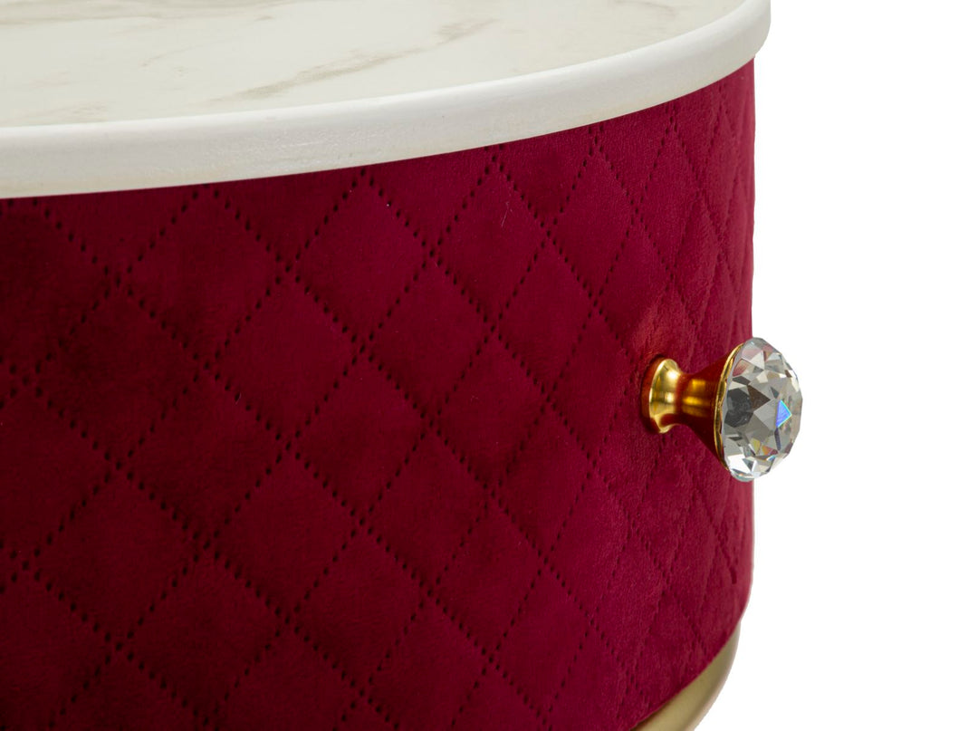 Rot Nachttisch Mit Passendem Pouf Velit Schminktisch (Marmorplatte)