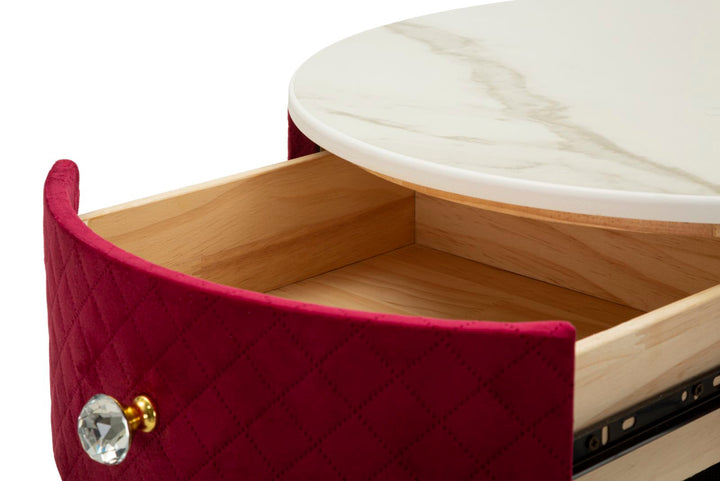 Rot Nachttisch Mit Passendem Pouf Velit Schminktisch (Marmorplatte)